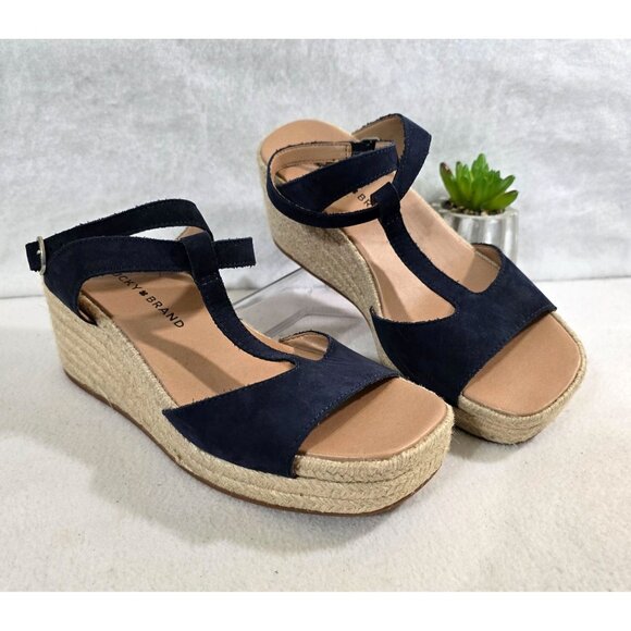 Lucky Brand Valki Navy Blue Espadrille Ankle Strap Sandal Size 7.5 M - Picture 1 of 12